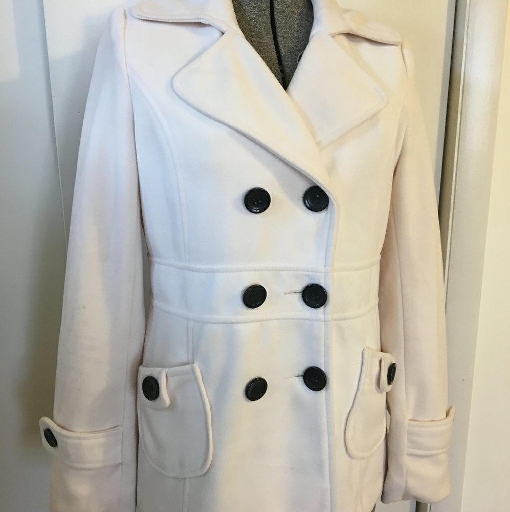 Forever 21 Very Soft Ivory Pea Coat Black Buttons